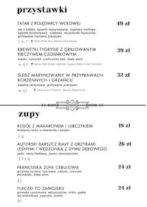 Nova Dębina menu